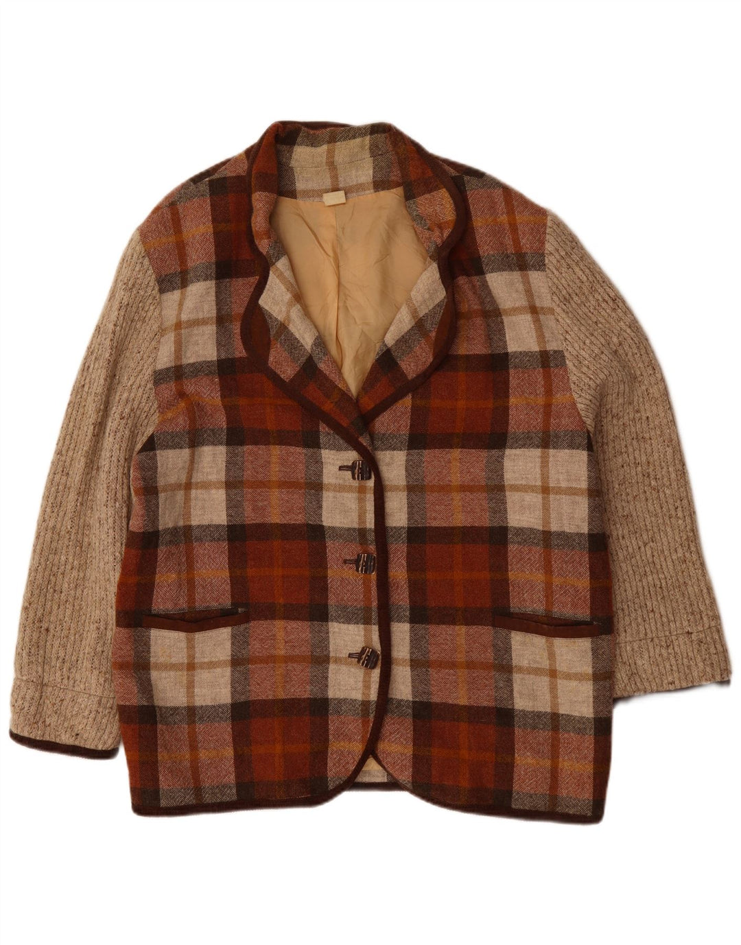 Giacca blazer vintage da donna a 3 bottoni UK 20 2XL Poliacrilico a quadri bordeaux