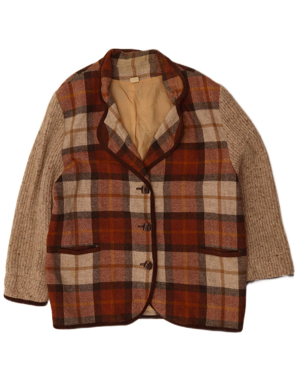 Giacca blazer vintage da donna a 3 bottoni UK 20 2XL Poliacrilico a quadri bordeaux