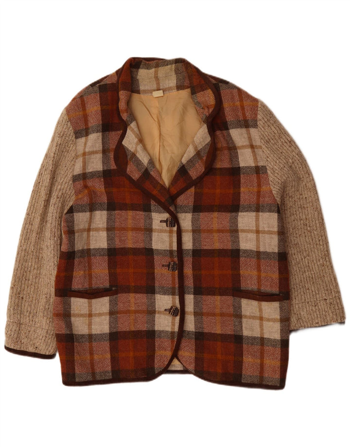 Giacca blazer vintage da donna a 3 bottoni UK 20 2XL Poliacrilico a quadri bordeaux