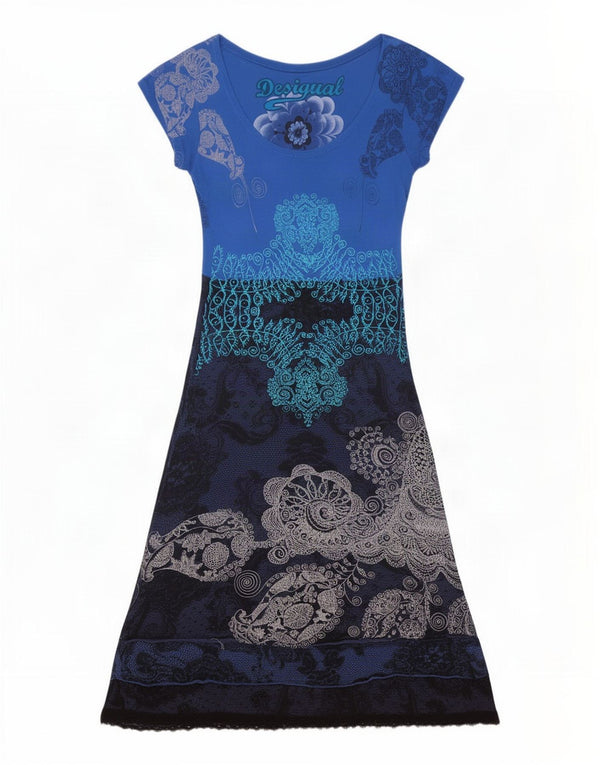 Desigual Abito a trapezio da donna UK 4 XS Blu Paisley Viscosa