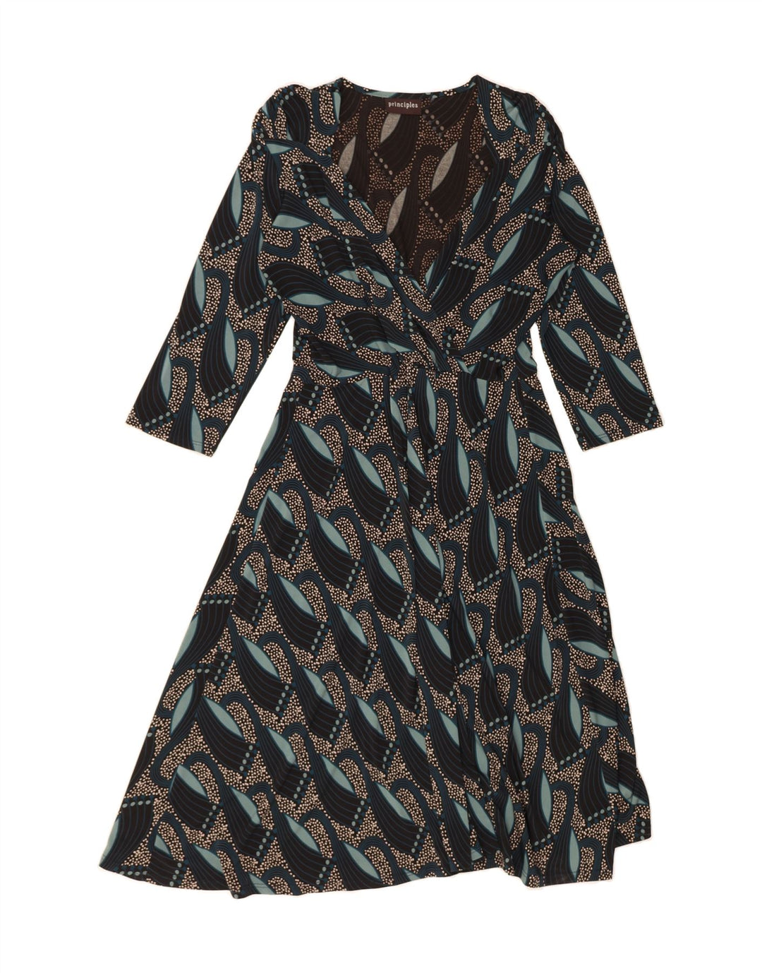 PRINCIPLES Womens 3/4 Sleeve A-Line Dress UK 14 Large Black Vintage Principles and Second-Hand Principles from Messina Hembry 