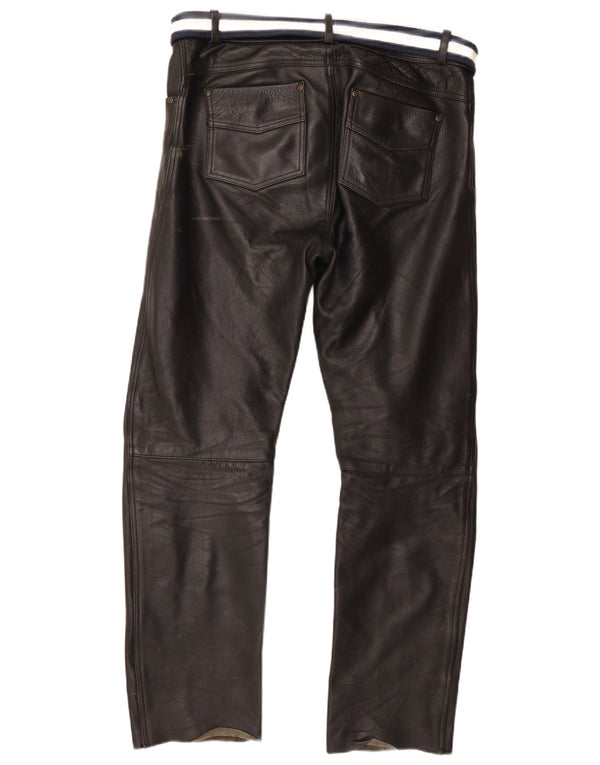 Cima Mens Straight Leather Trousers IT 54 2XL W34 L30 Black
