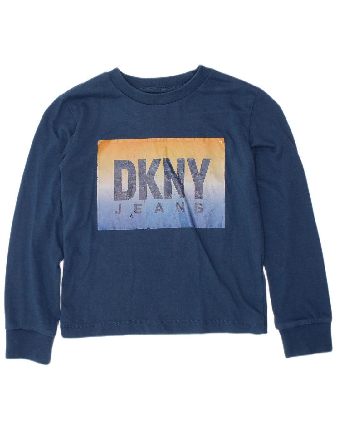 Top grafico da ragazzo DKNY a maniche lunghe 5-6 anni in cotone blu navy
