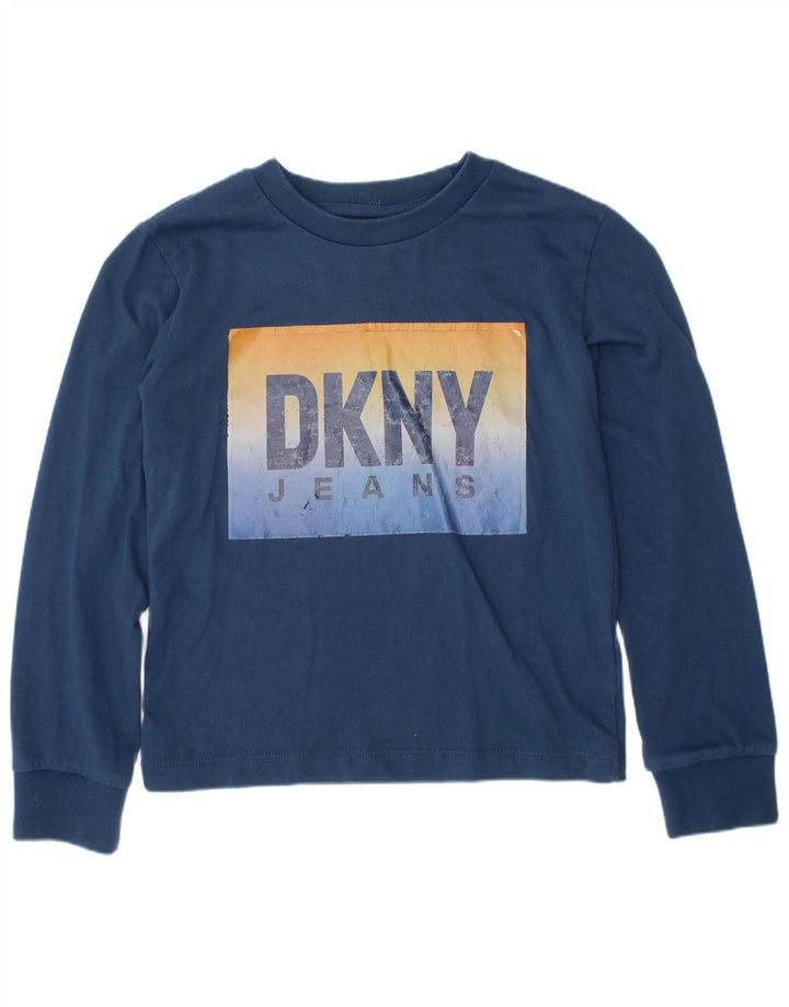 Top grafico da ragazzo DKNY a maniche lunghe 5-6 anni in cotone blu navy