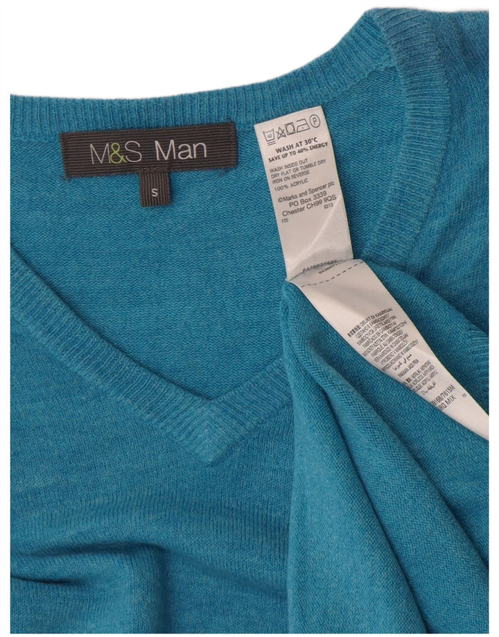 Maglione da uomo Marks & Spencer con scollo a V piccolo turchese chiazzato