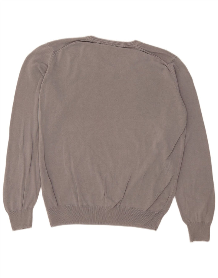 Maglione vintage da uomo con scollo a V, grande cotone grigio