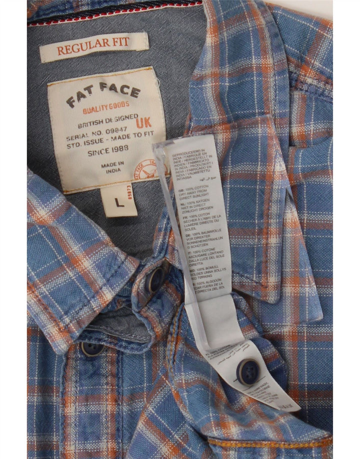 Camicia da uomo a maniche corte, vestibilità regolare, Fat Face, in cotone a quadri blu grande
