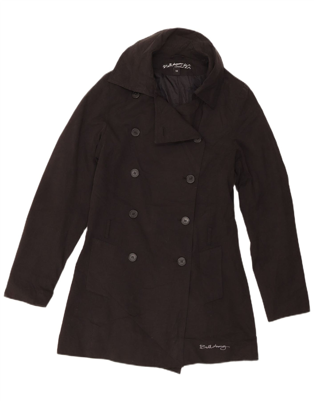 Cappotto doppiopetto da donna Billabong UK 10 piccolo cotone nero