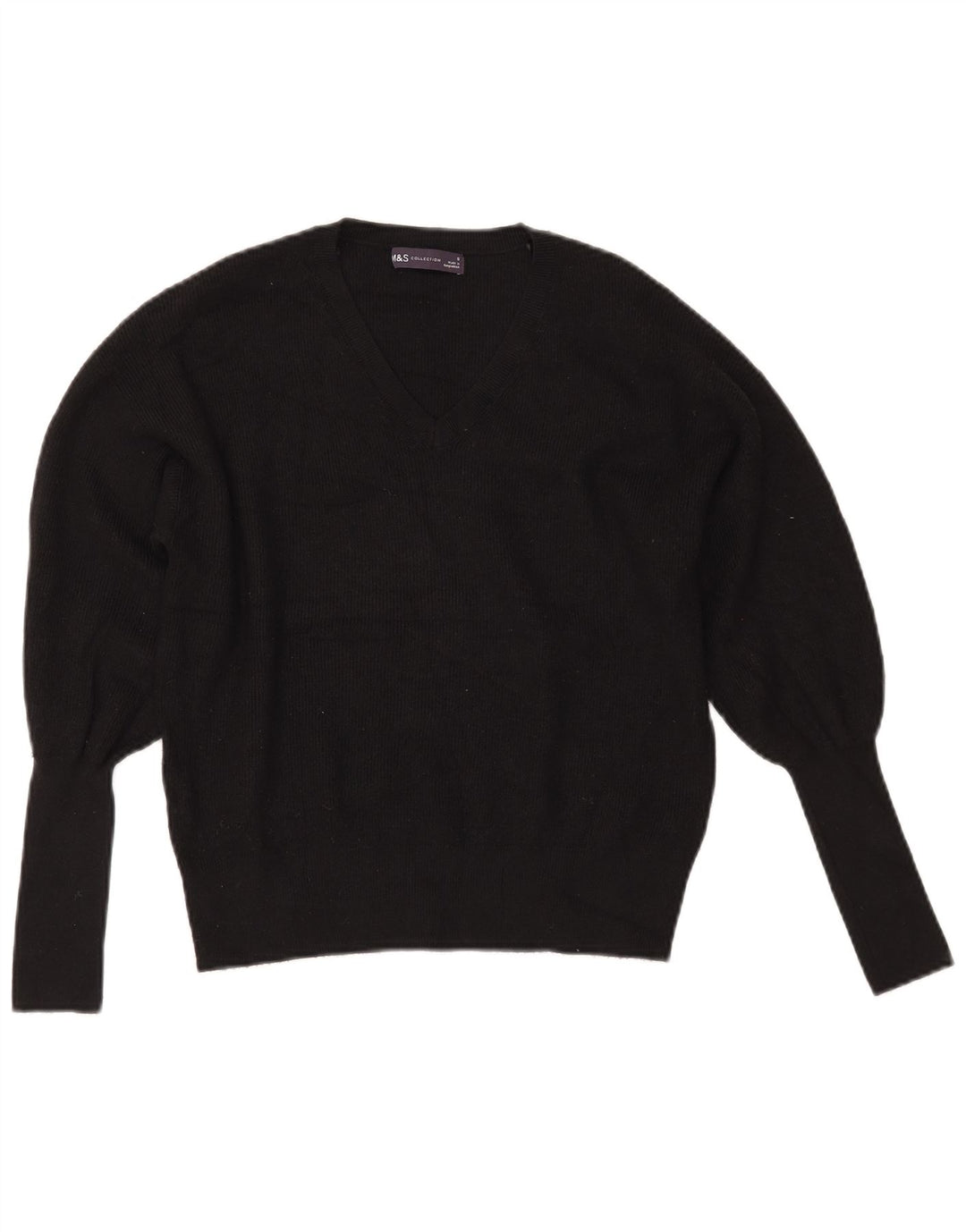 MARKS & SPENCER Maglione corto con scollo a V da donna UK 10 Piccolo Nero