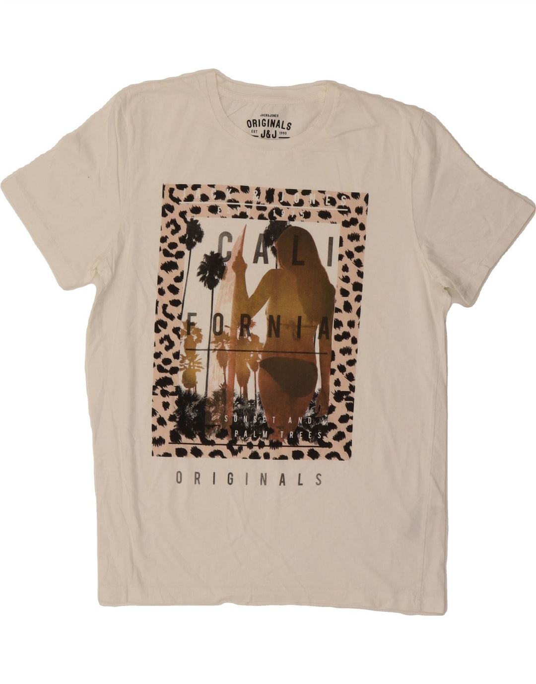JACK & JONES Mens Graphic T-Shirt Top Medium Off White Cotton Vintage Jack & Jones and Second-Hand Jack & Jones from Messina Hembry 