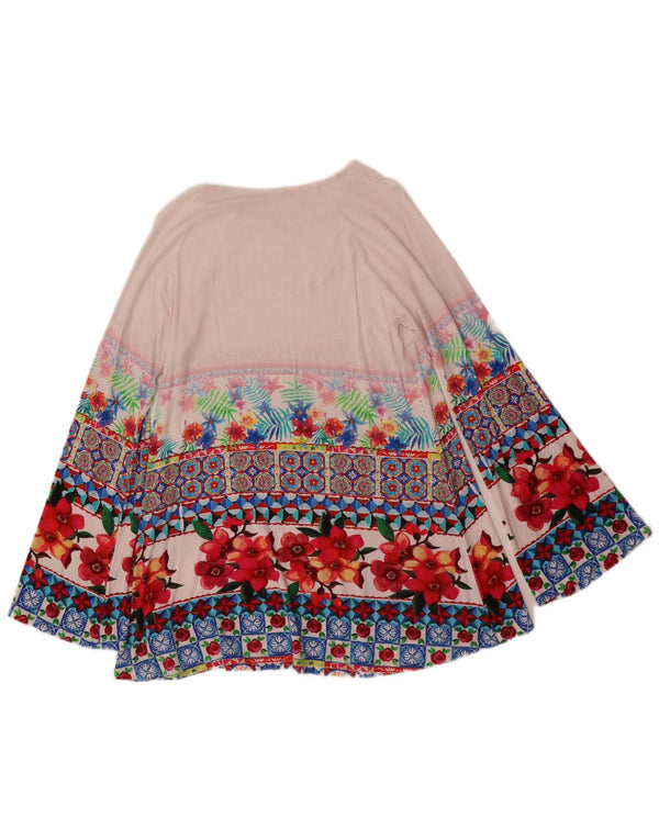 Desigual Donna Graphic Top Manica Lunga UK 10 Piccolo Bianco Floreale Viscosa