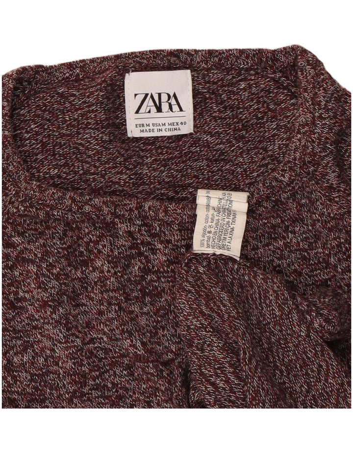 Maglione maglione girocollo da uomo Zara in cotone screziato bordeaux medio