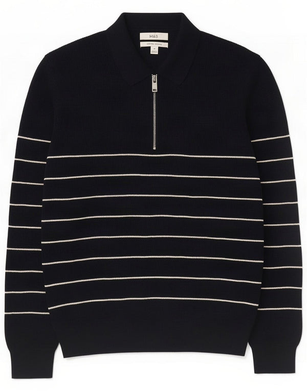 Marks & Spencer Maglione da uomo con collo alto a righe medie blu navy