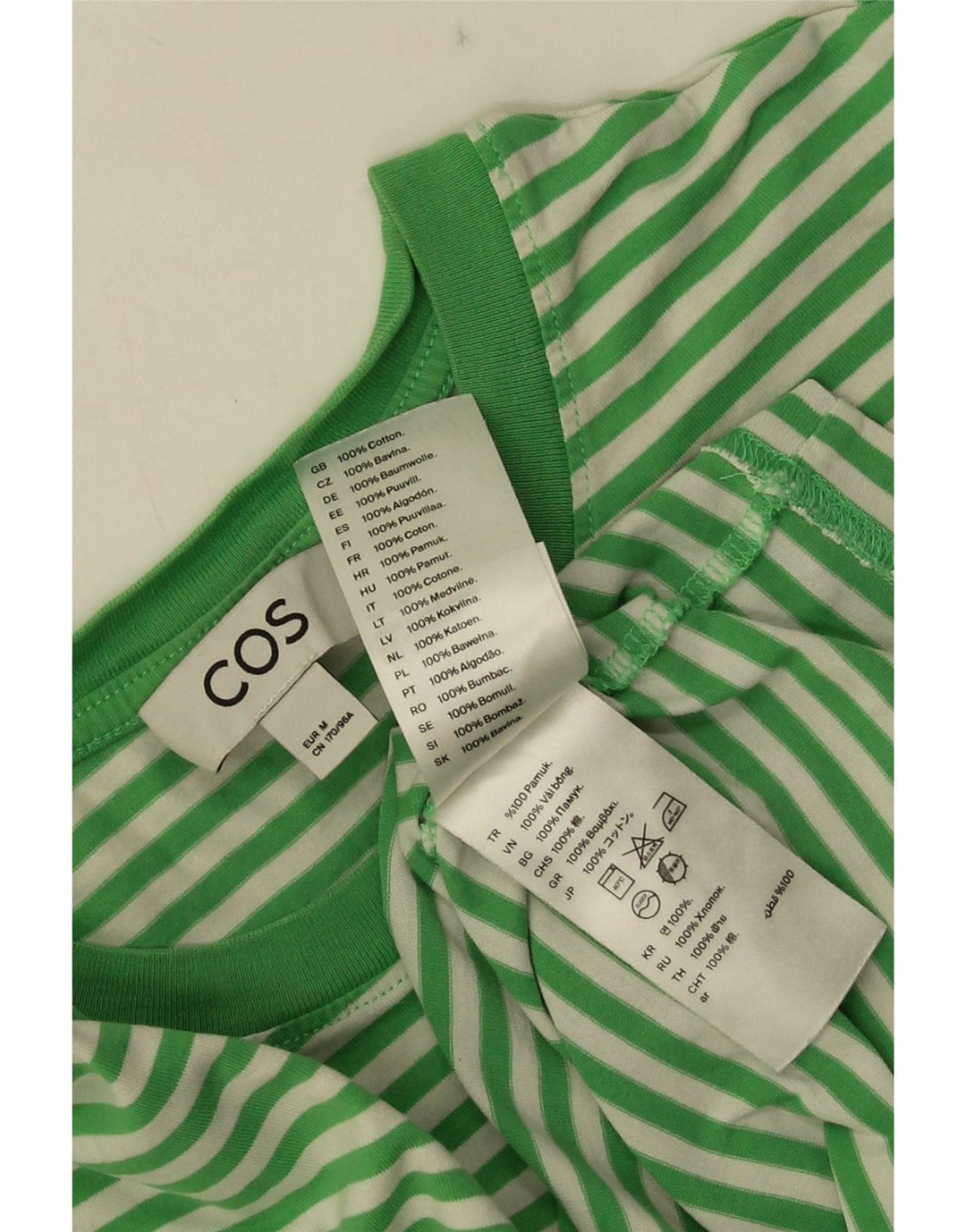 T-shirt da uomo Cos Top in cotone a righe verde medio