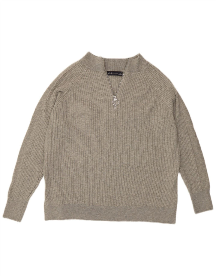 Maglione da donna Marks & Spencer con zip e collo UK 14 Viscosa grigio medio