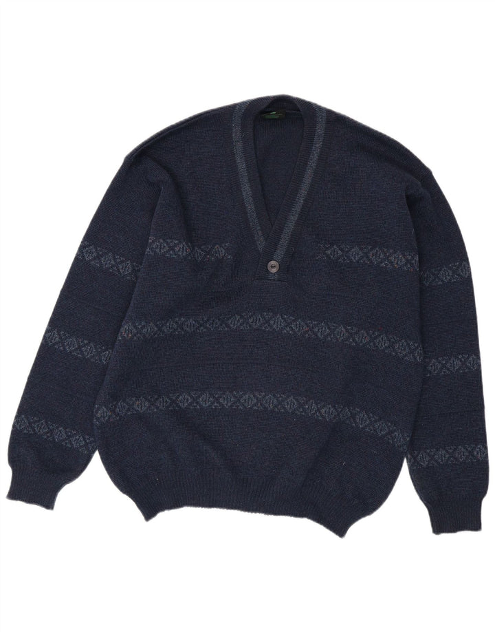 Maglione da uomo con scollo a V WESTBURY IT 52/54 Lana a righe grandi blu navy