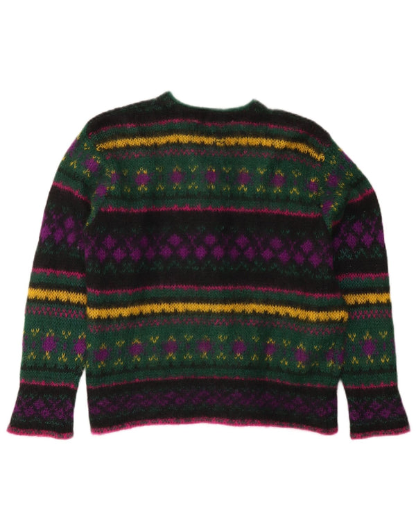 Maglione cardigan da donna Benetton IT 46 Large multicolore Fair Isle Mohair