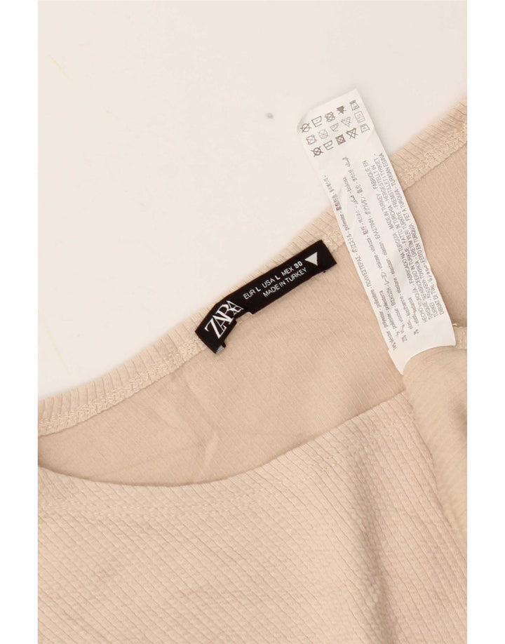 Top corto da donna Zara a maniche lunghe UK 14 grande poliestere beige