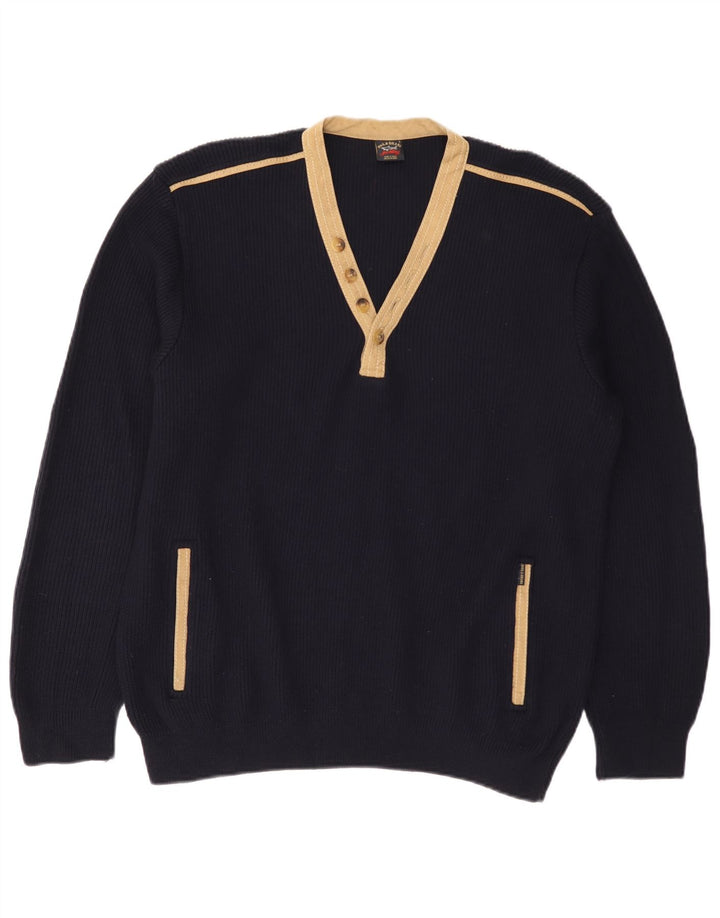PAUL & SHARK Maglione da uomo con scollo a V grande in lana color block blu navy
