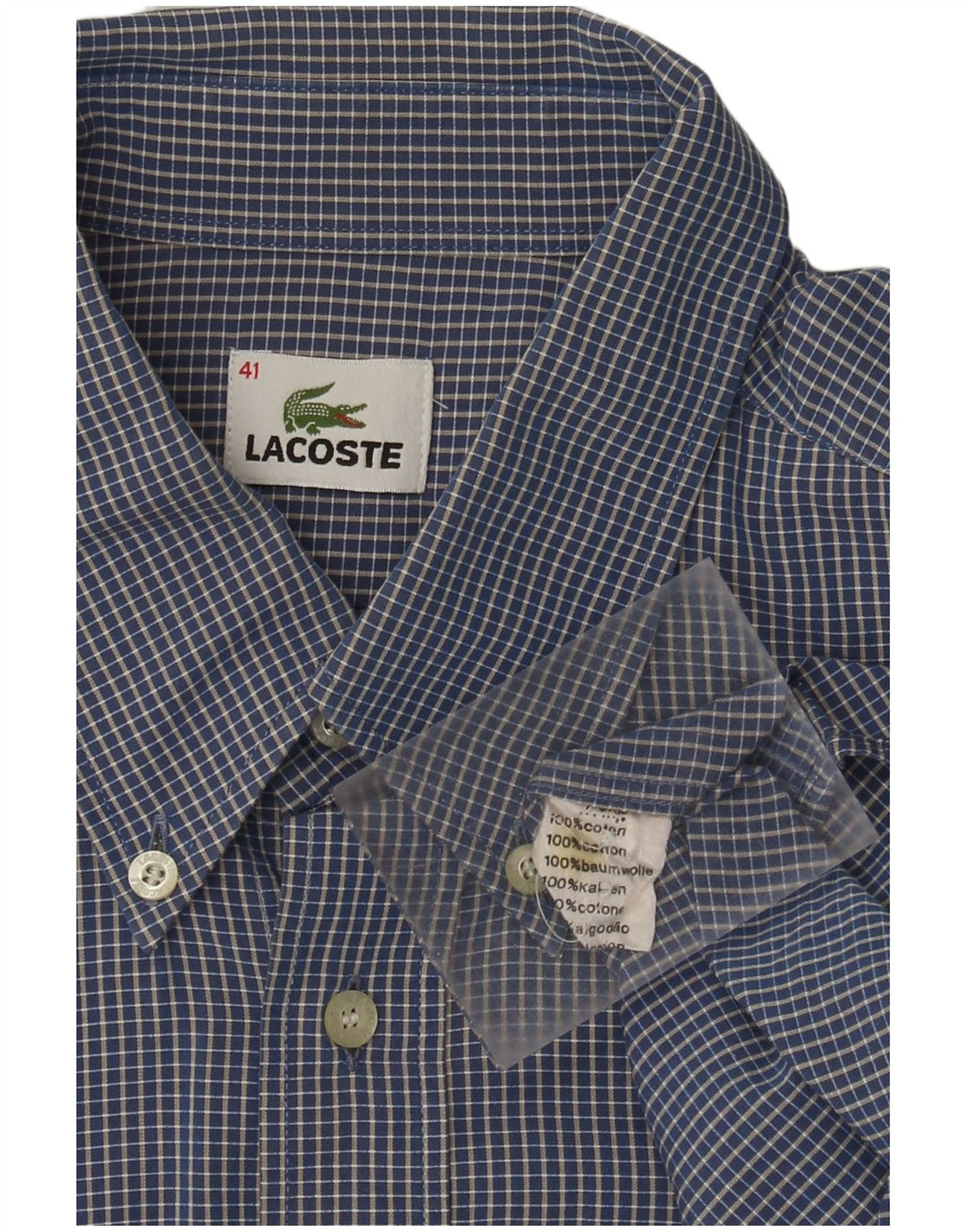 Camicia da uomo Lacoste taglia 41 grande in cotone a quadretti blu