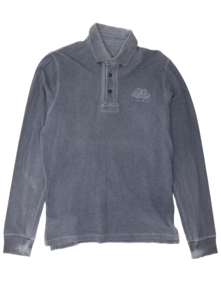 Polo da uomo a manica lunga SUNDEK piccola in cotone blu
