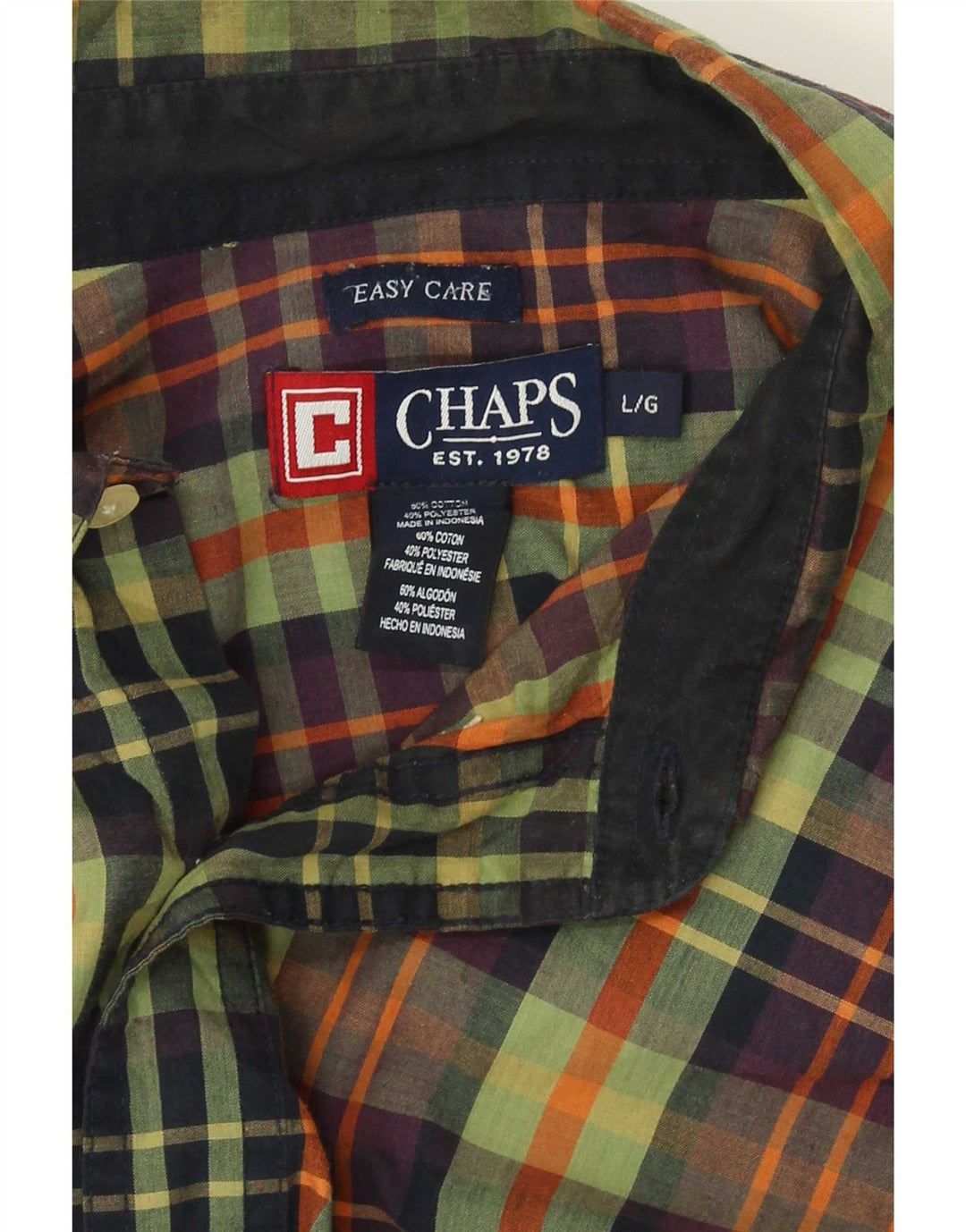 Chaps Camicia da uomo Easy Care, cotone a quadri verdi grandi