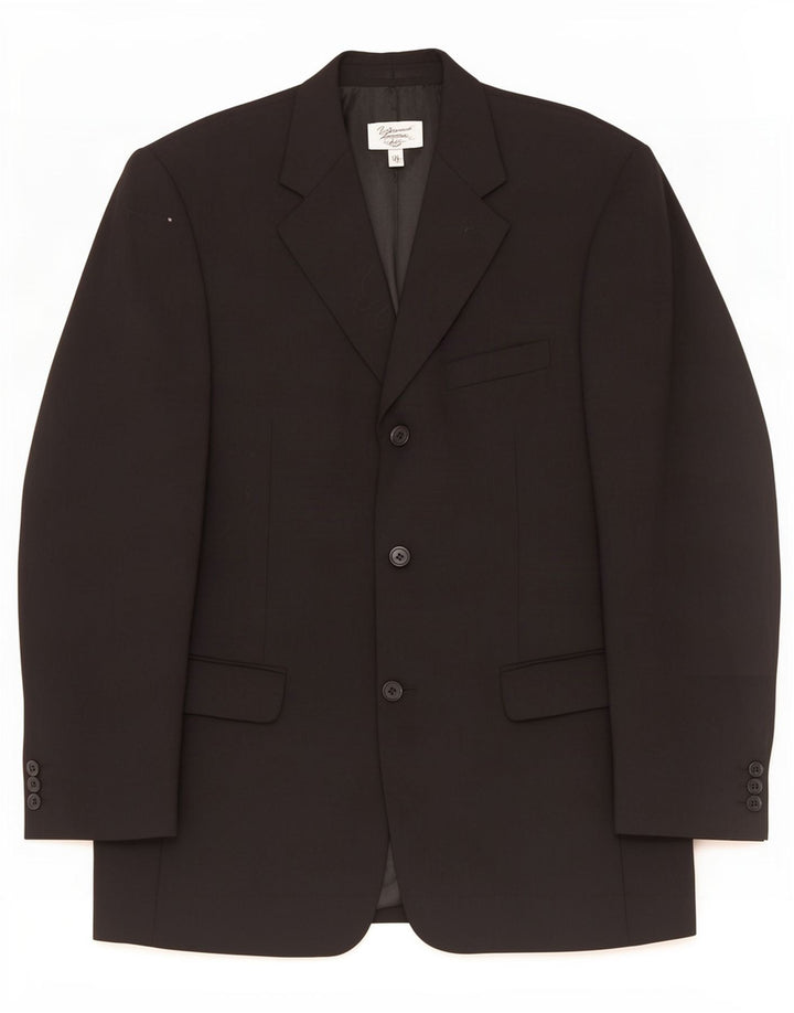 Giacca blazer a 3 bottoni da uomo Pierre Cardin UK 38 lana vergine nera media