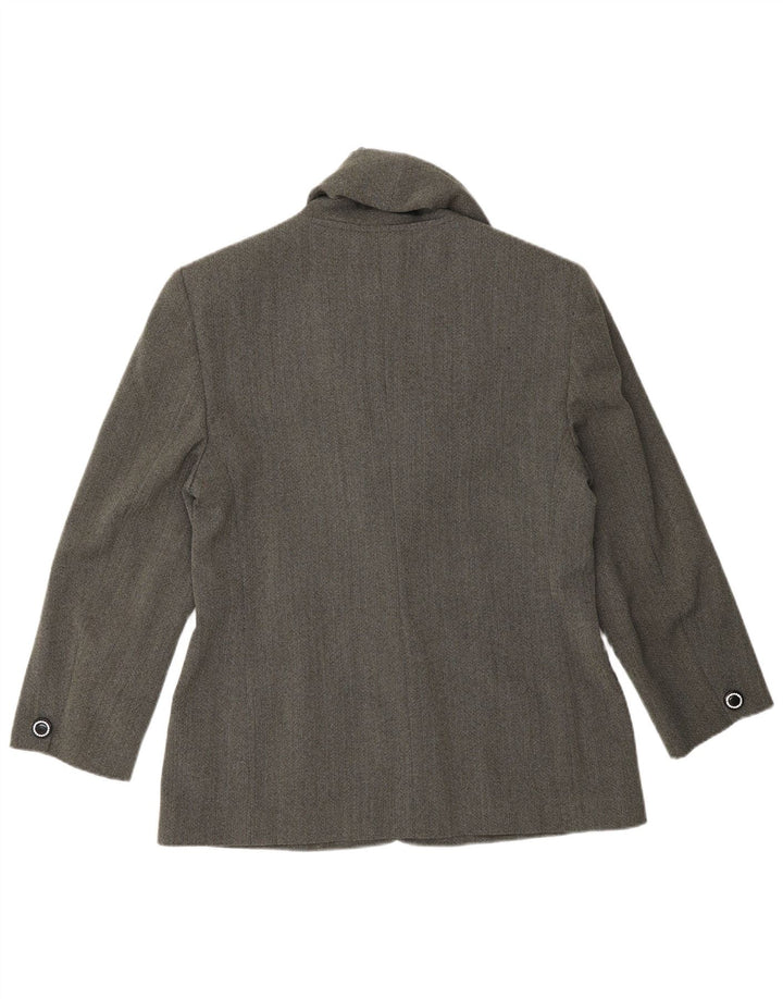 Giacca blazer a 3 bottoni da donna Genny UK 14 Lana a spina di pesce grigio medio