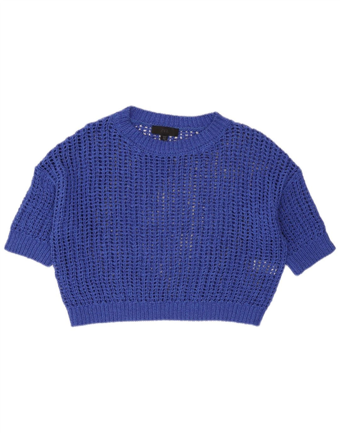 Top corto in maglia trasparente oversize da donna Zara UK 10 piccolo cotone blu