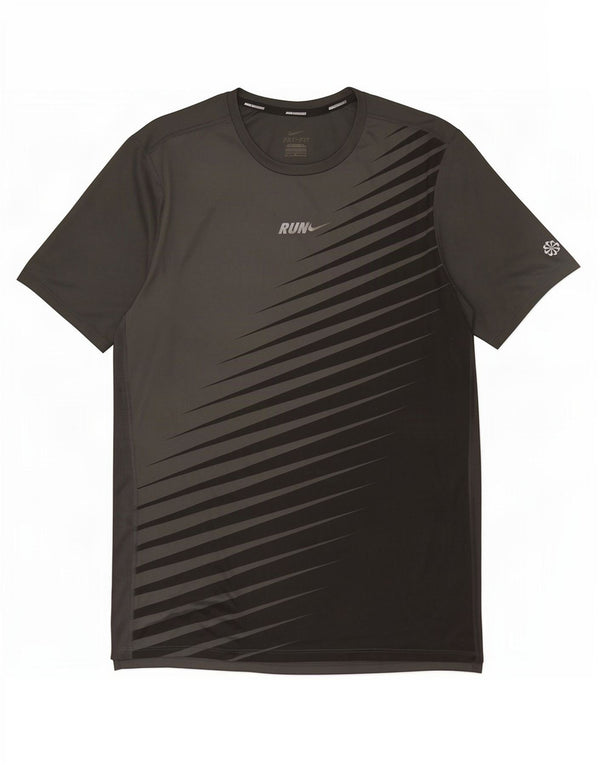Nike - T-shirt grafica da running da uomo, top grande, in poliestere a righe grigie, sportive