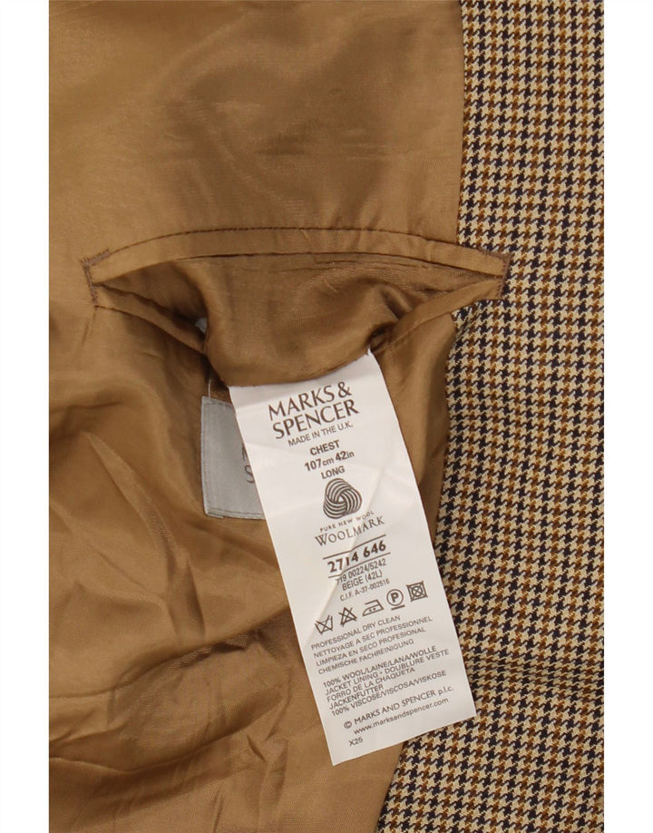 Giacca blazer lunga da uomo Marks & Spencer UK 42 grande pied de poule beige