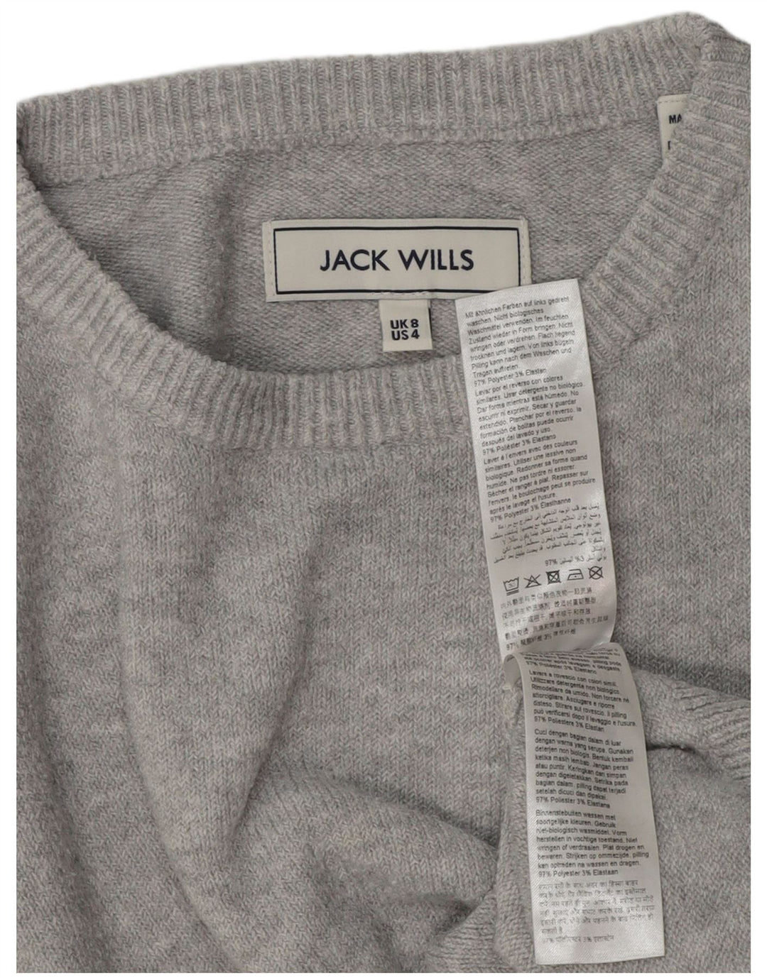 JACK WILLS Maglione maglione girocollo oversize da donna UK 8 piccolo grigio