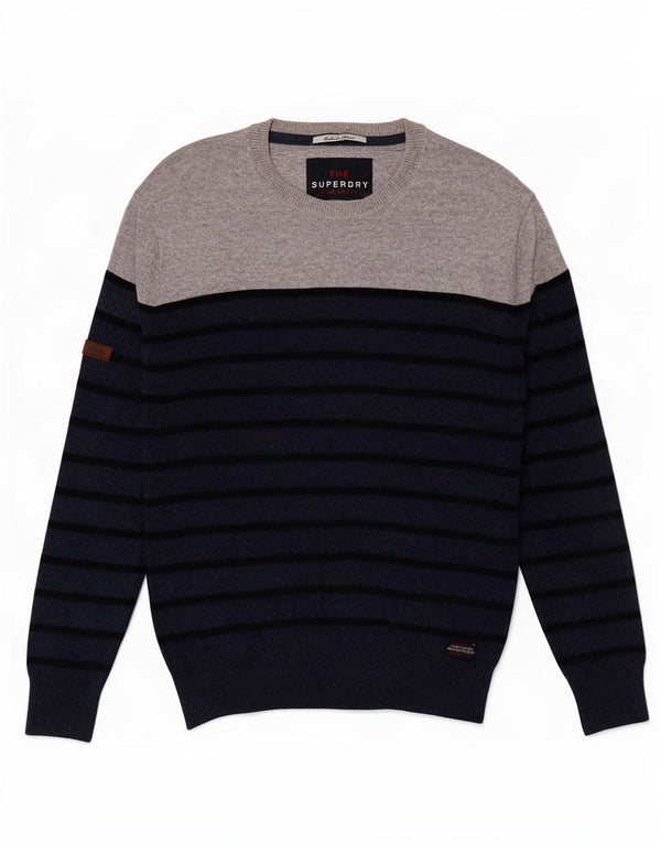 Maglione maglione girocollo da uomo Superdry piccolo in cotone a righe blu navy