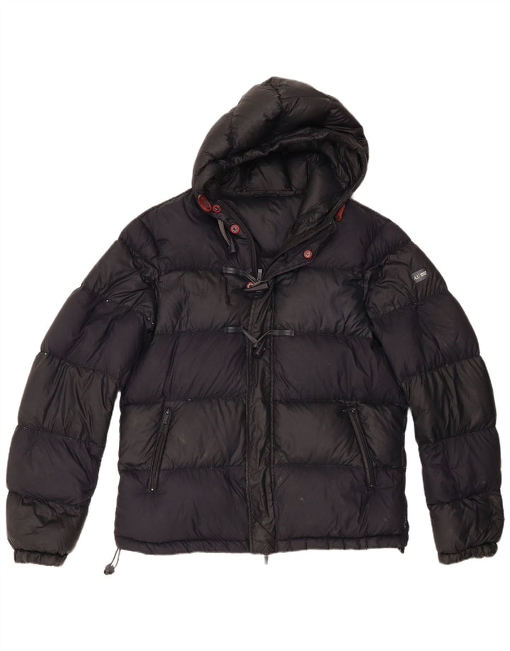 Giacca imbottita con cappuccio da uomo Armani Jeans EU 54 XL nera in poliammide