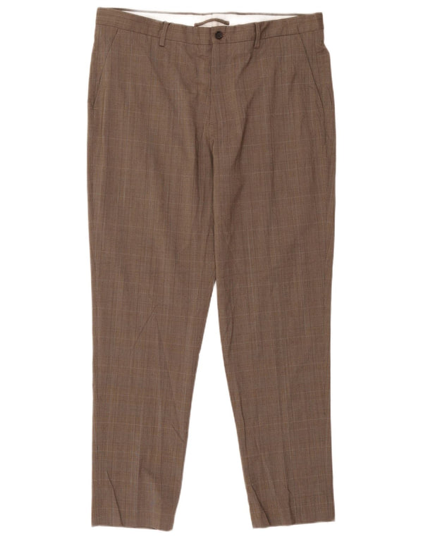 Pantaloni chino affusolati da uomo Zara EU 46 XL W36 L30 Poliestere a quadri marrone
