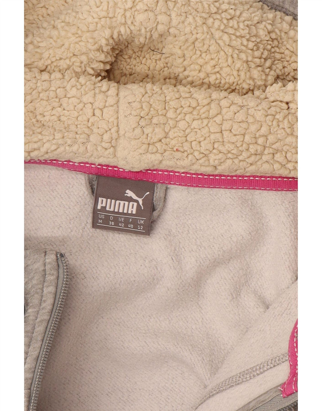 PUMA Womens Zip Hoodie Sweater UK 12 Medium Grey Cotton