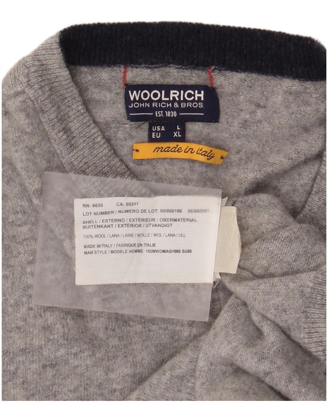Maglione maglione girocollo da donna Woolrich UK 16 grande lana grigia