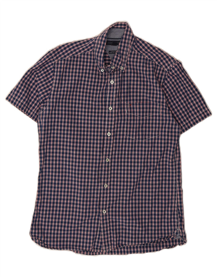 TOMMY HILFIGER Mens Short Sleeve Shirt Medium Blue Check Cotton Vintage Tommy Hilfiger and Second-Hand Tommy Hilfiger from Messina Hembry 