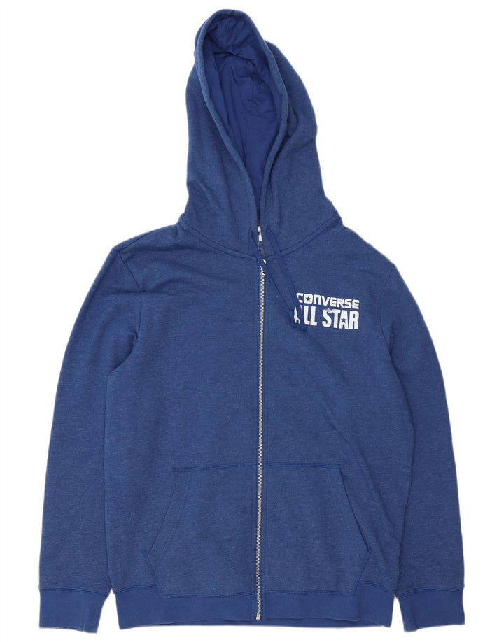 Maglione con cappuccio e zip grafica da uomo Converse in cotone blu navy medio