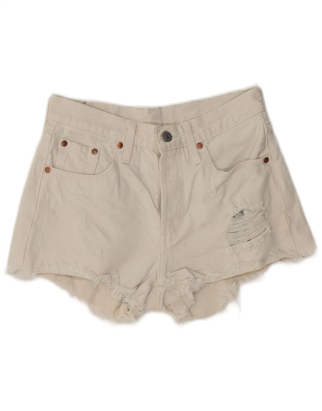 Pantaloncini di jeans invecchiati da donna Levi's W25 XS cotone bianco