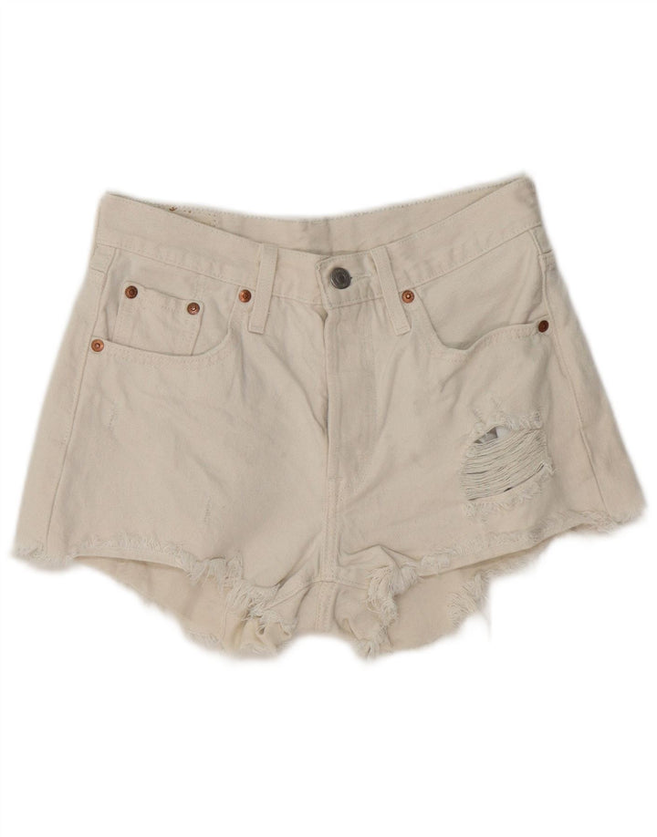 Pantaloncini di jeans invecchiati da donna Levi's W25 XS cotone bianco