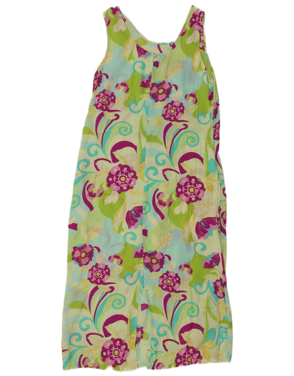 Abito lungo senza maniche da donna vintage UK 16 Grande viscosa floreale verde