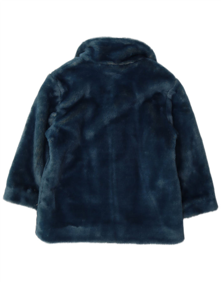 Giacca vintage da donna in pelliccia sintetica UK 12 poliacrilico blu medio