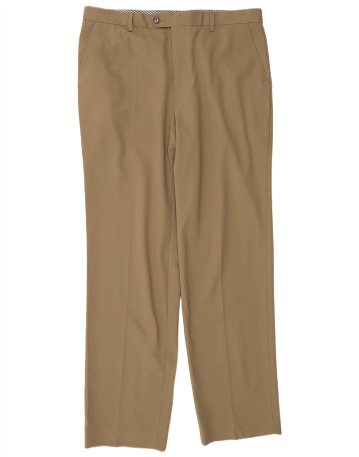 MARKS & SPENCER Mens Straight Suit Trousers W36 L33 Beige Polyester