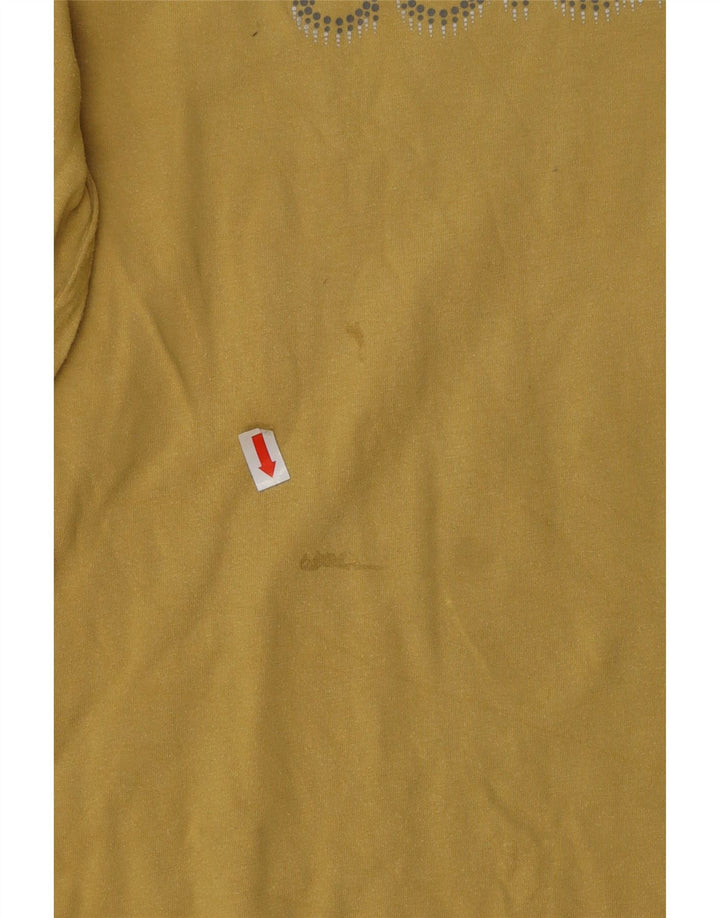 COLUMBIA Top grafico da donna manica lunga UK 14 grande cotone giallo