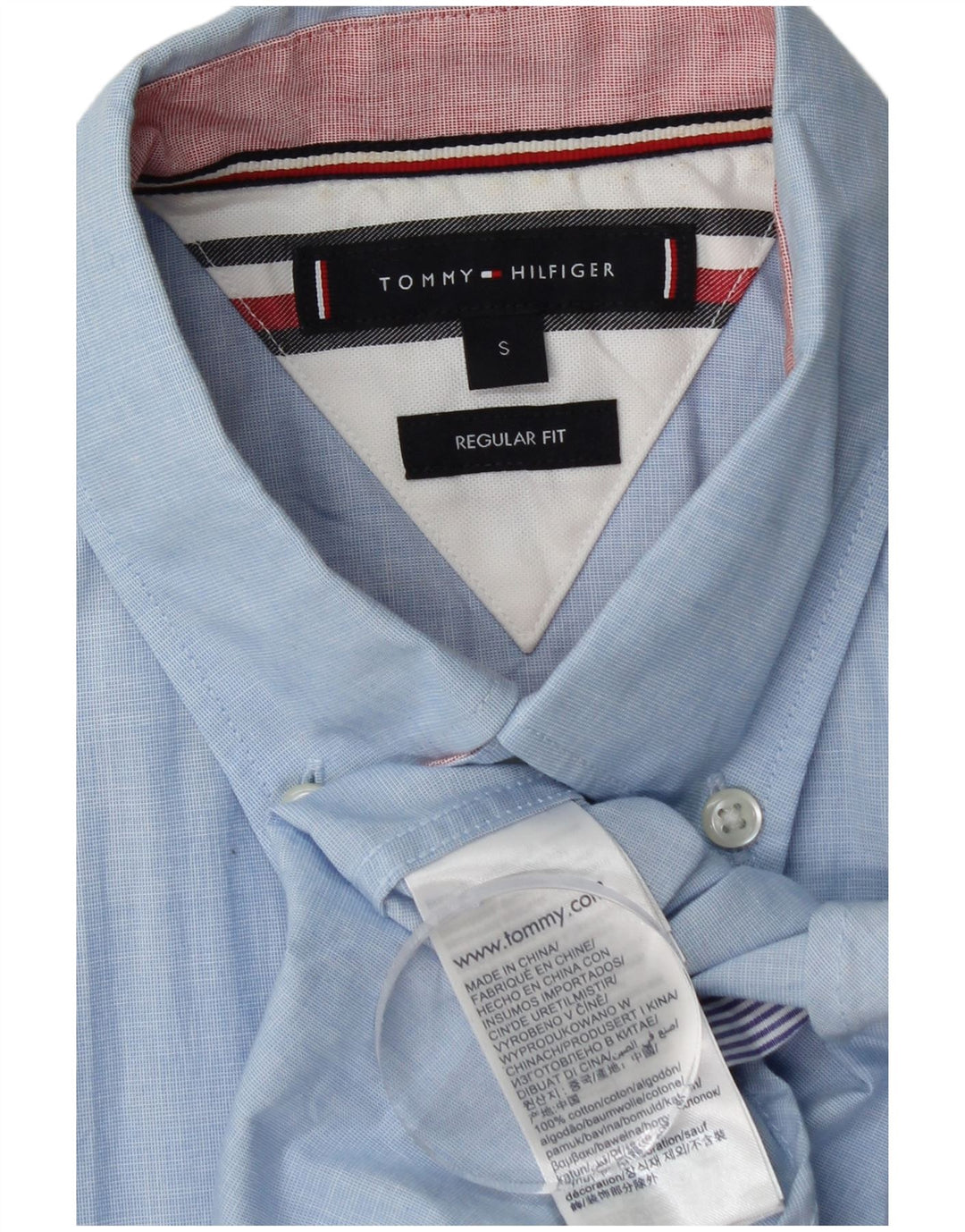 TOMMY HILFIGER Camicia da uomo a maniche corte vestibilità regolare piccola in cotone blu
