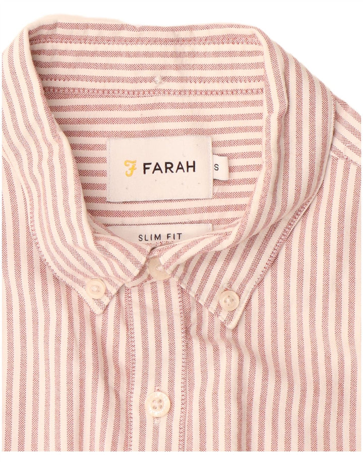 FARAH Mens Slim Fit Shirt Small Pink Pinstripe Cotton