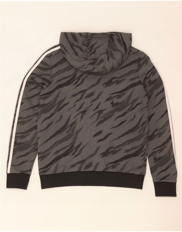 Felpa con cappuccio da ragazzo Adidas 13-14 anni in cotone grigio con stampa animalier