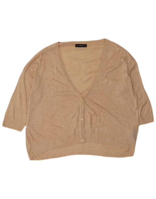 Maglione cardigan con maniche a 3/4 da donna Zara UK 16 grande acrilico beige