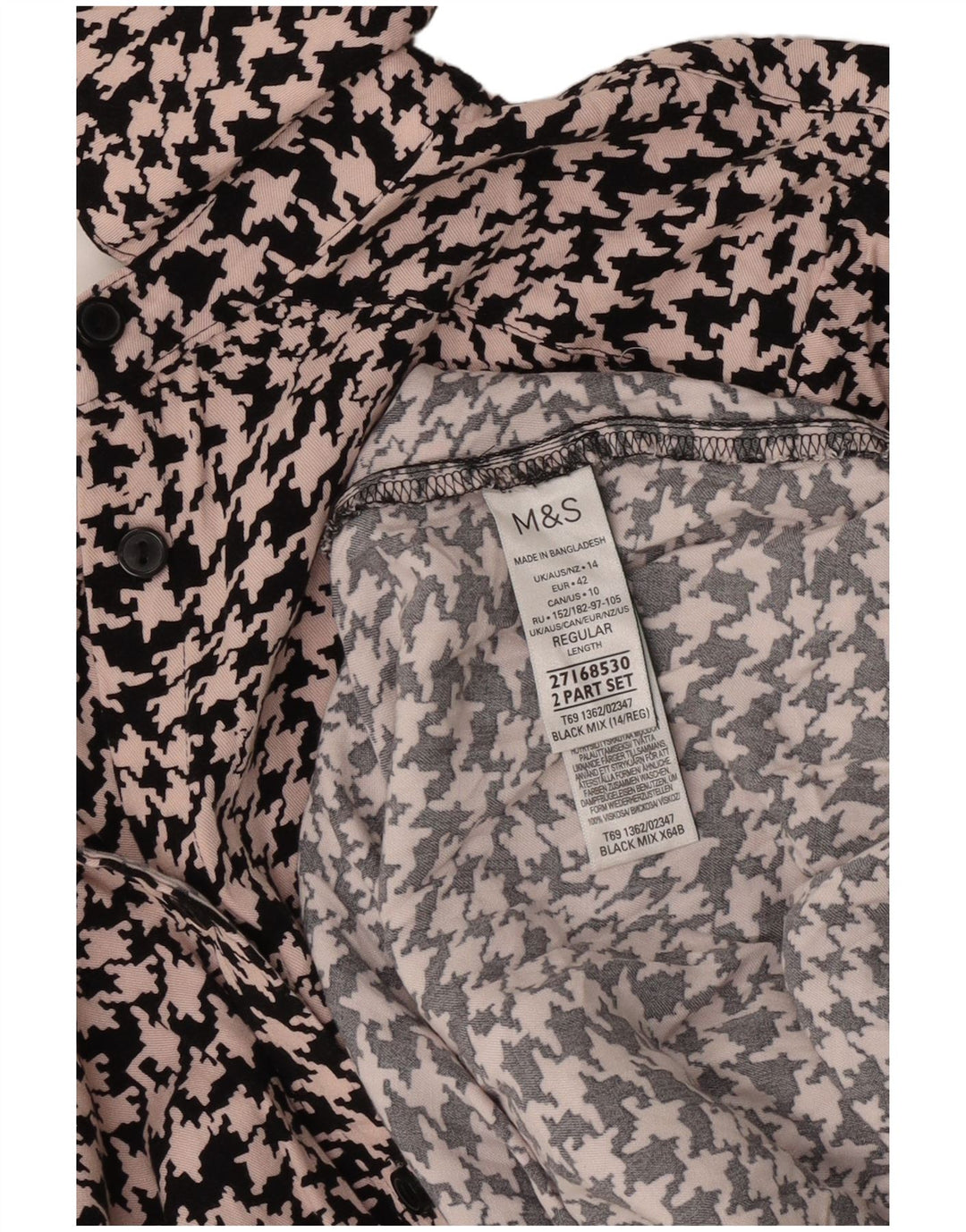 Abito camicia da donna Marks & Spencer UK 14 grande pied de poule nero